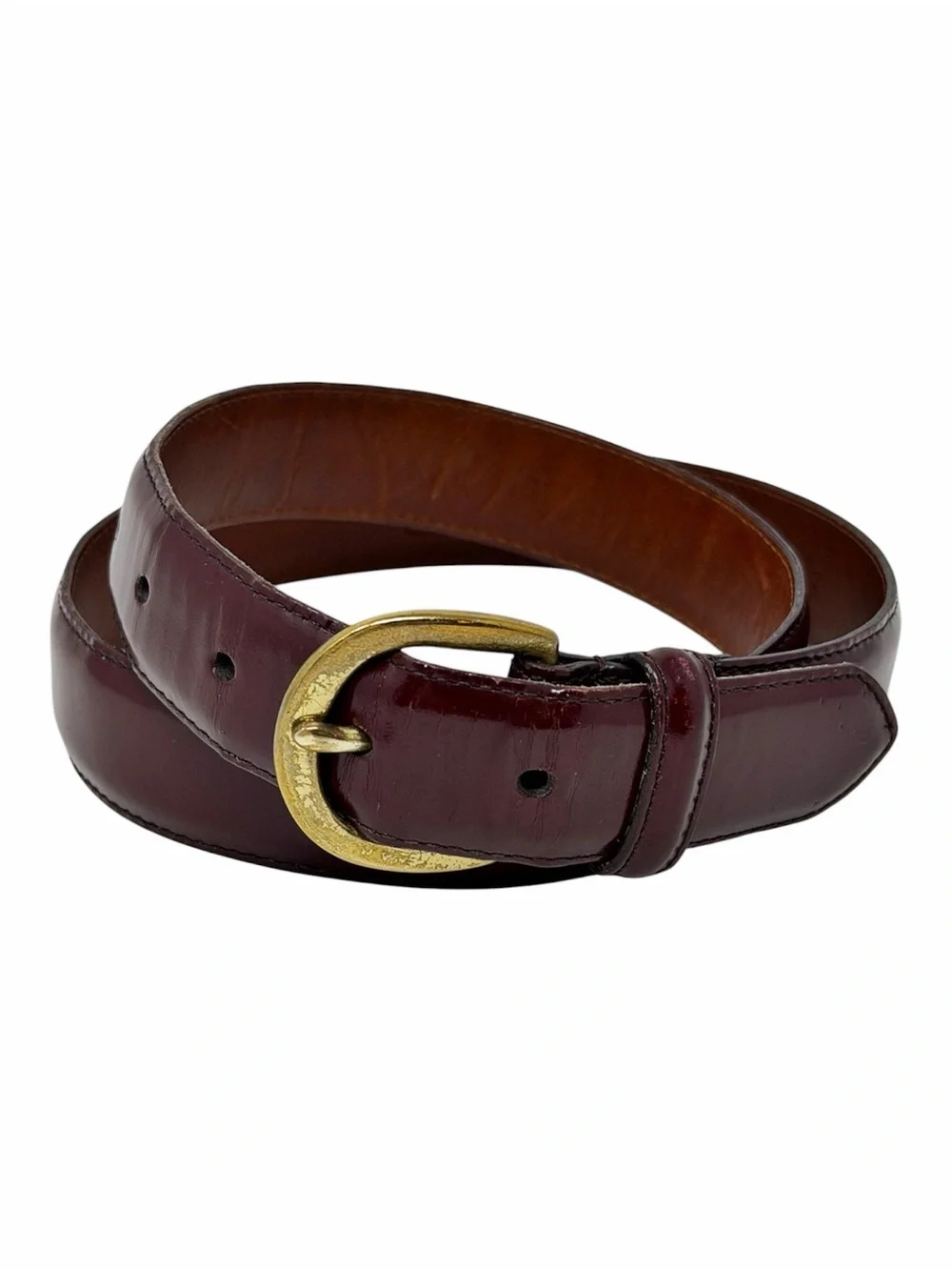 Coach Men's Deep Burgundy Leather Belt with Gold-Tone Buckle